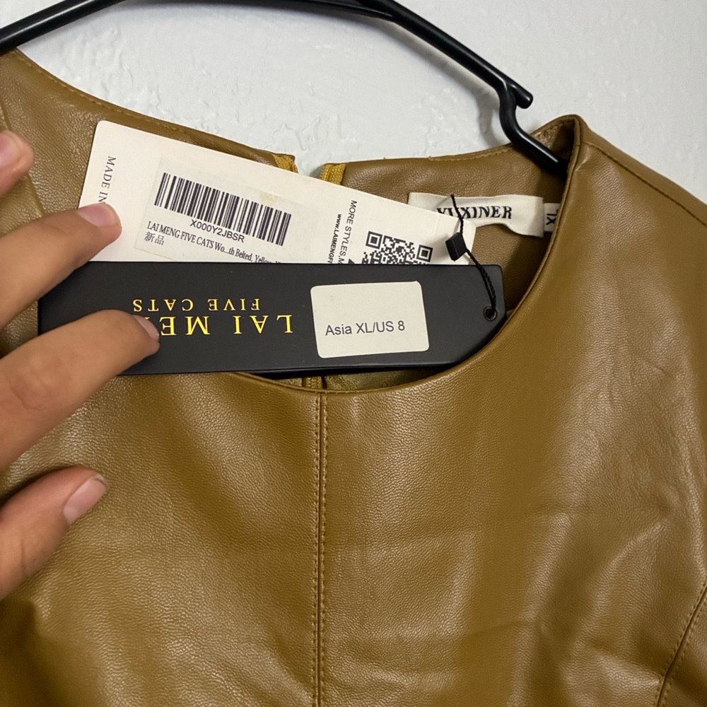 Women's Long Sleeve Leather Dress - Tan